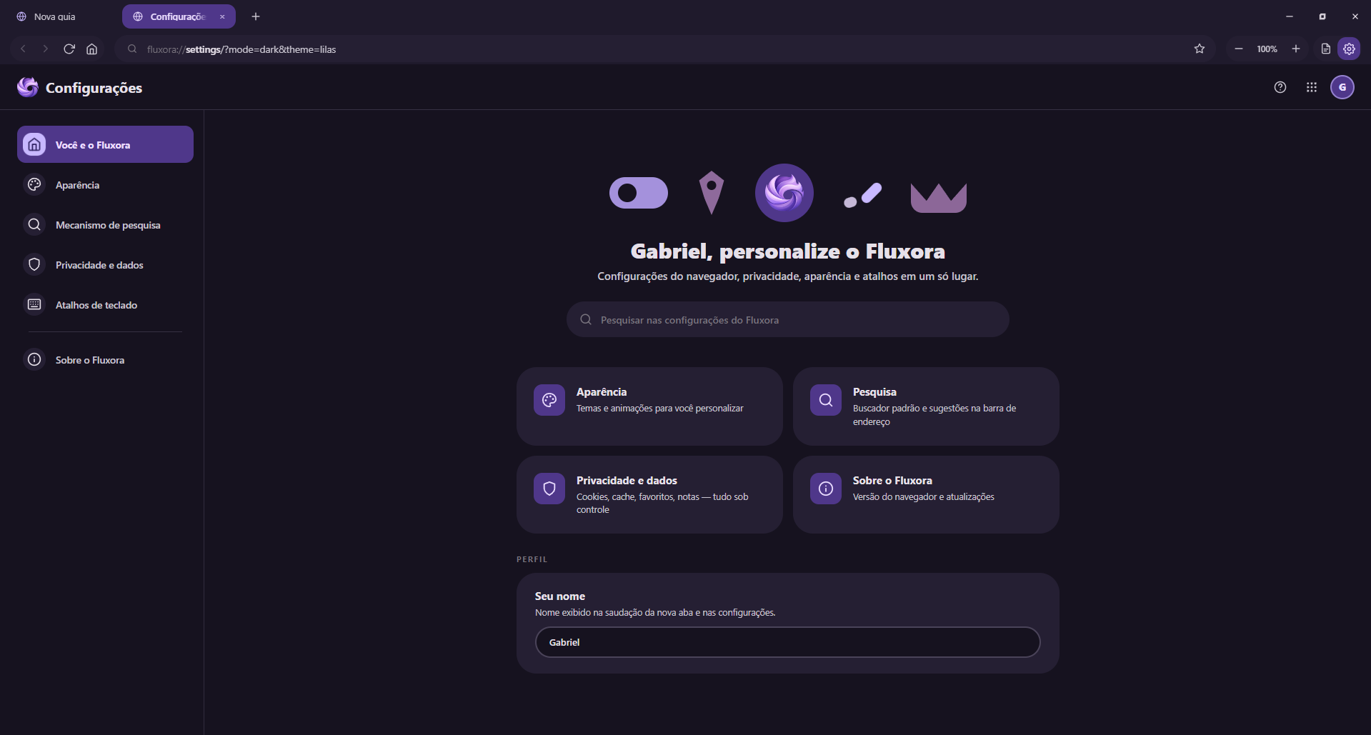 Captura de tela do Fluxora: Seu espaço